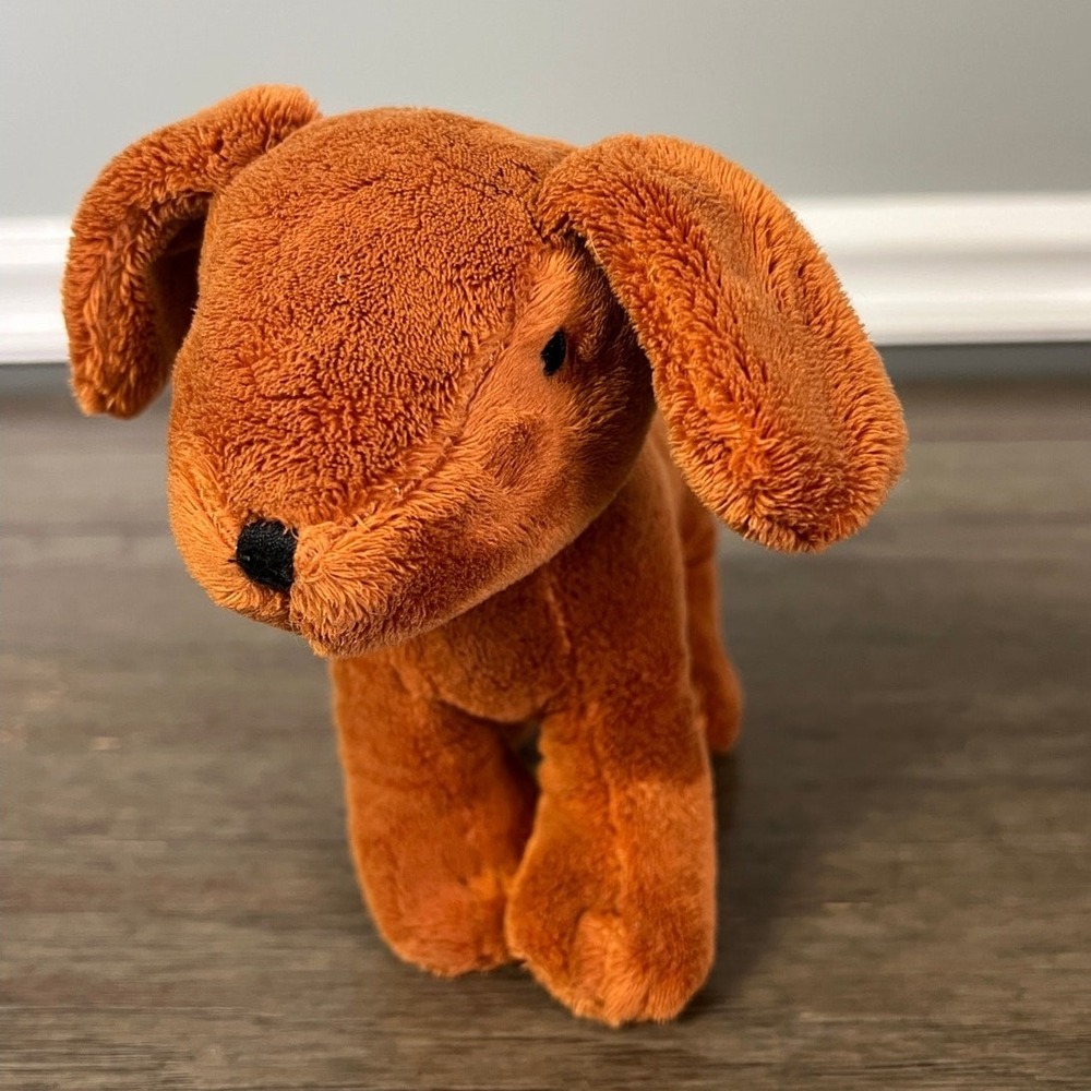 Yottoy Madeline Genevieve Puppy Dog Plush Stuffed Animal Brown Red Ribbon Toy
